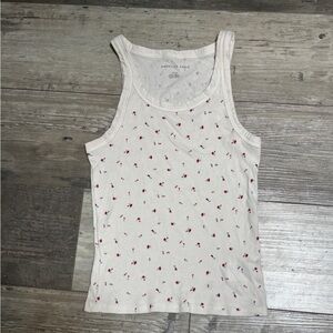 American Eagle White Tank Top with Red Roses small